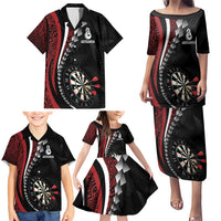 Personalized New Zealand Darts Family Matching Puletasi and Hawaiian Shirt Kowhaiwhai Whero Koiri - Manaia