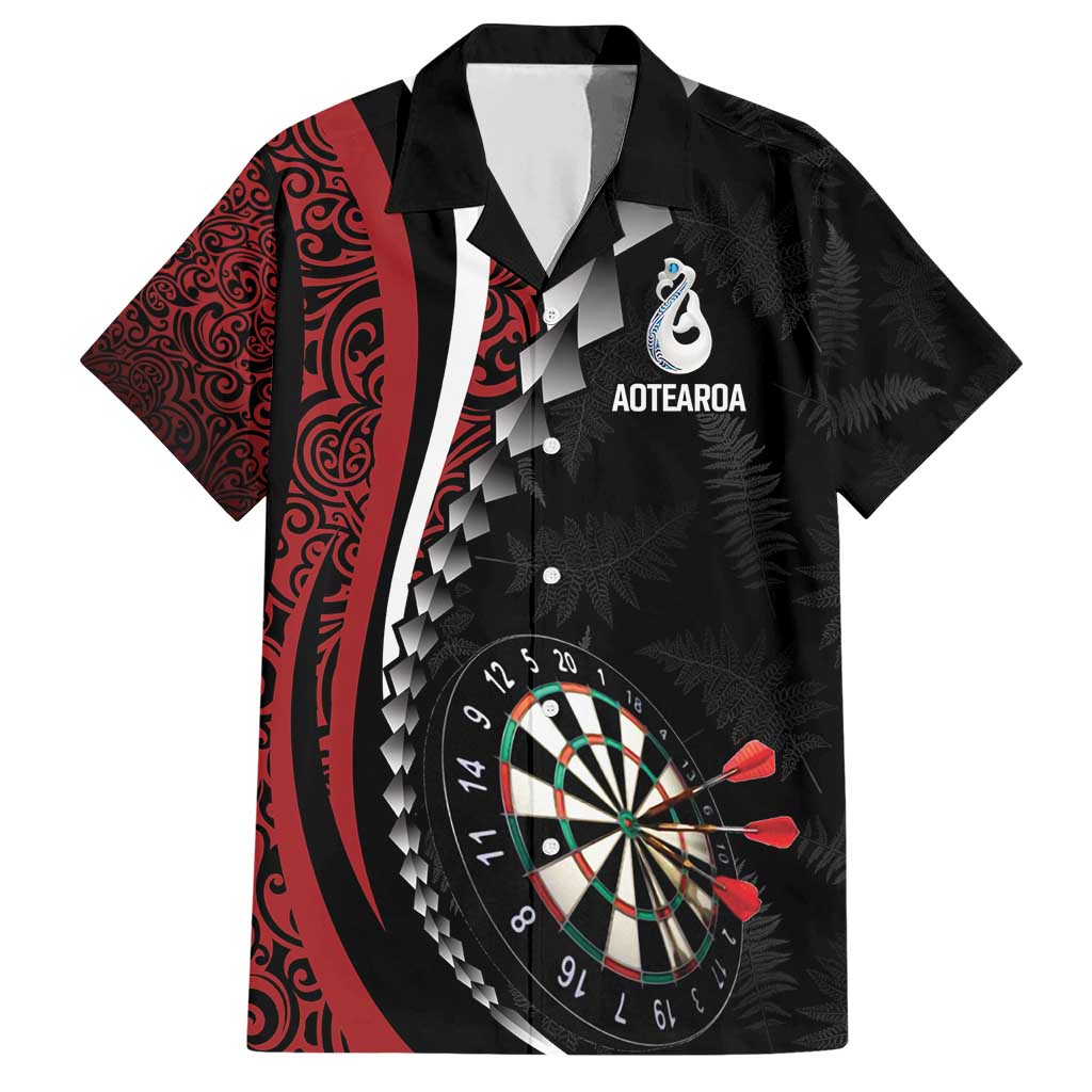 Personalized New Zealand Darts Family Matching Short Sleeve Bodycon Dress and Hawaiian Shirt Kowhaiwhai Whero Koiri - Manaia