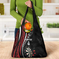 Personalized New Zealand Darts Grocery Bag Kowhaiwhai Whero Koiri - Manaia