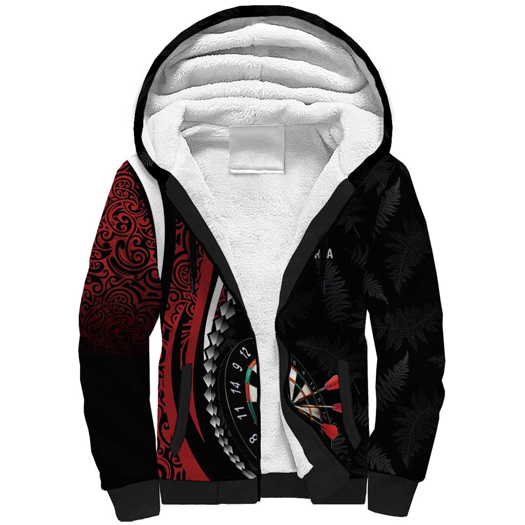 Personalized New Zealand Darts Sherpa Hoodie Kowhaiwhai Whero Koiri - Manaia