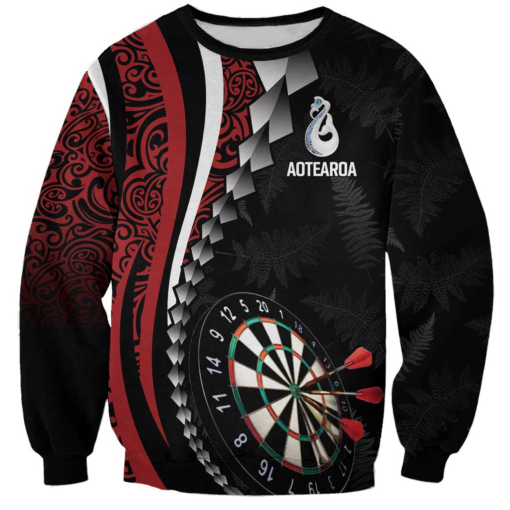 Personalized New Zealand Darts Sweatshirt Kowhaiwhai Whero Koiri - Manaia