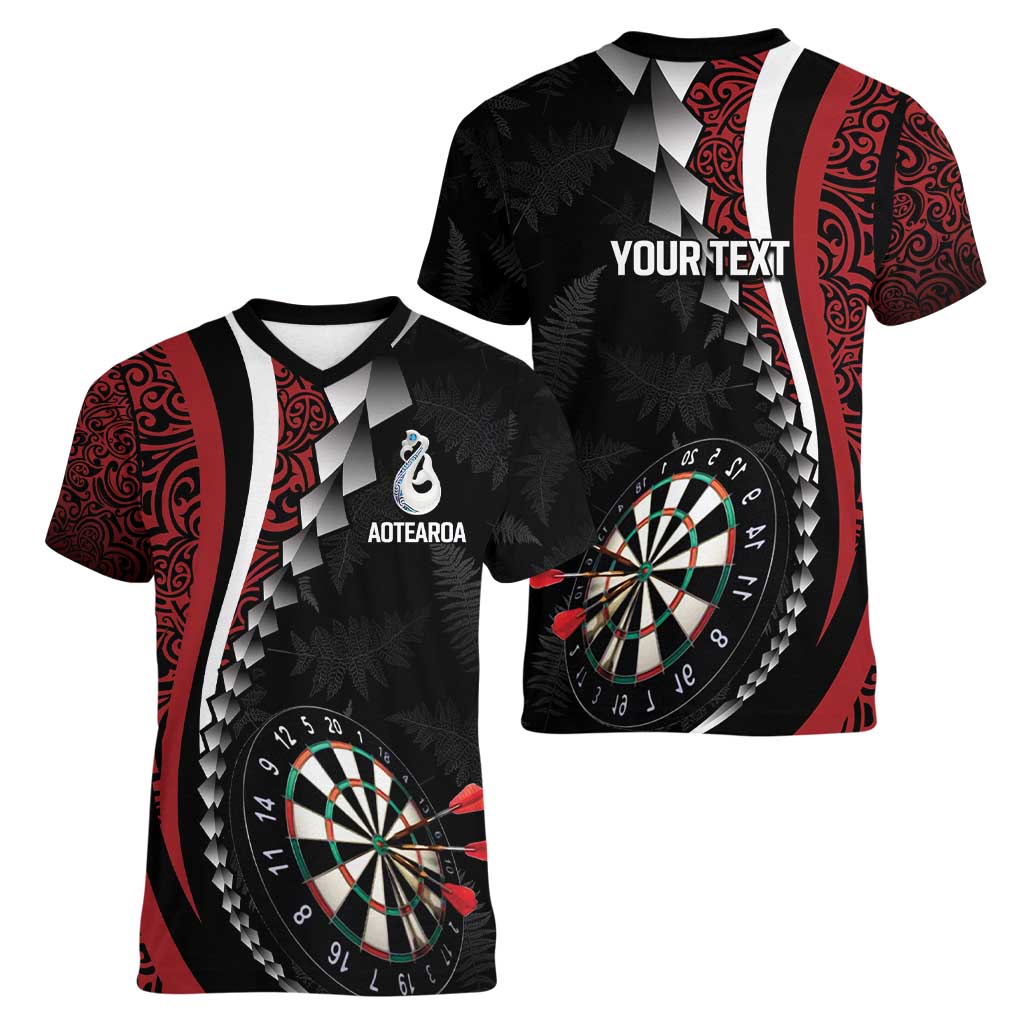 Personalized New Zealand Darts Women V-Neck T-Shirt Kowhaiwhai Whero Koiri - Manaia