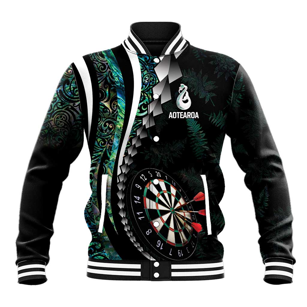 Personalized New Zealand Darts Baseball Jacket Paua Shell Koiri - Manaia