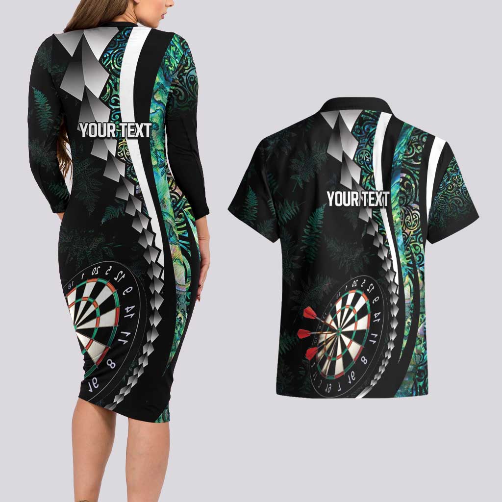 Personalized New Zealand Darts Couples Matching Long Sleeve Bodycon Dress and Hawaiian Shirt Paua Shell Koiri - Manaia