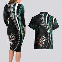 Personalized New Zealand Darts Couples Matching Long Sleeve Bodycon Dress and Hawaiian Shirt Paua Shell Koiri - Manaia
