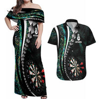 Personalized New Zealand Darts Couples Matching Off Shoulder Maxi Dress and Hawaiian Shirt Paua Shell Koiri - Manaia