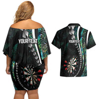 Personalized New Zealand Darts Couples Matching Off Shoulder Short Dress and Hawaiian Shirt Paua Shell Koiri - Manaia