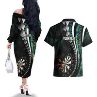 Personalized New Zealand Darts Couples Matching Off The Shoulder Long Sleeve Dress and Hawaiian Shirt Paua Shell Koiri - Manaia