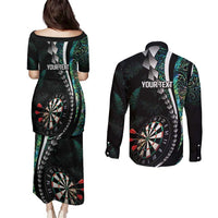 Personalized New Zealand Darts Couples Matching Puletasi and Long Sleeve Button Shirt Paua Shell Koiri - Manaia