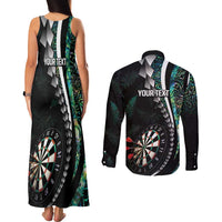 Personalized New Zealand Darts Couples Matching Tank Maxi Dress and Long Sleeve Button Shirt Paua Shell Koiri - Manaia