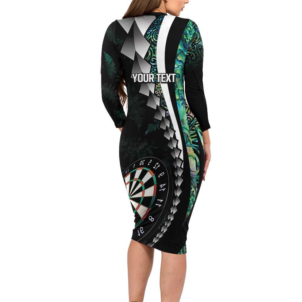 Personalized New Zealand Darts Family Matching Long Sleeve Bodycon Dress and Hawaiian Shirt Paua Shell Koiri - Manaia