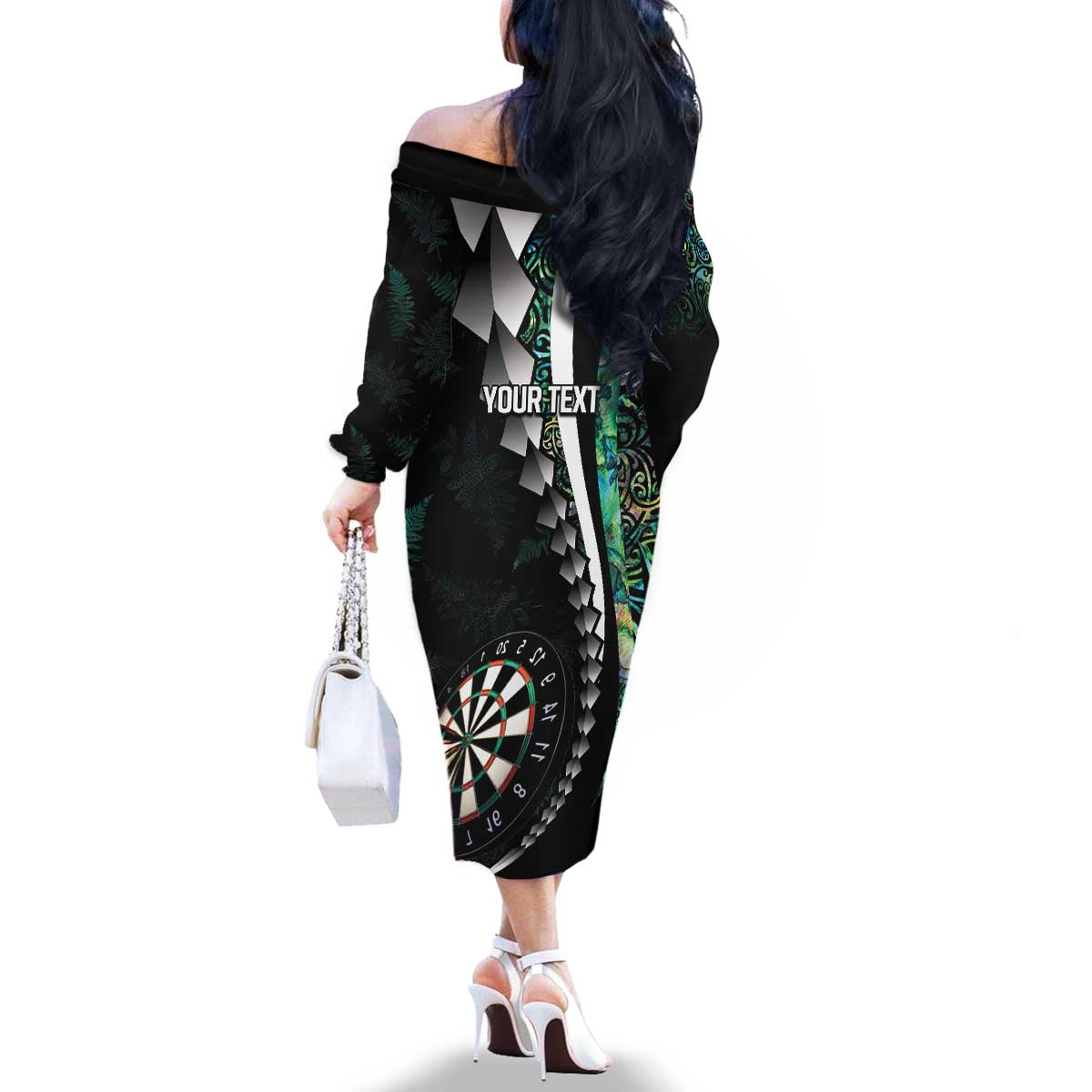 Personalized New Zealand Darts Family Matching Off The Shoulder Long Sleeve Dress and Hawaiian Shirt Paua Shell Koiri - Manaia