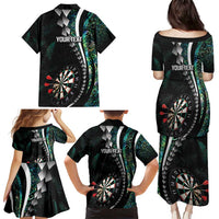 Personalized New Zealand Darts Family Matching Puletasi and Hawaiian Shirt Paua Shell Koiri - Manaia