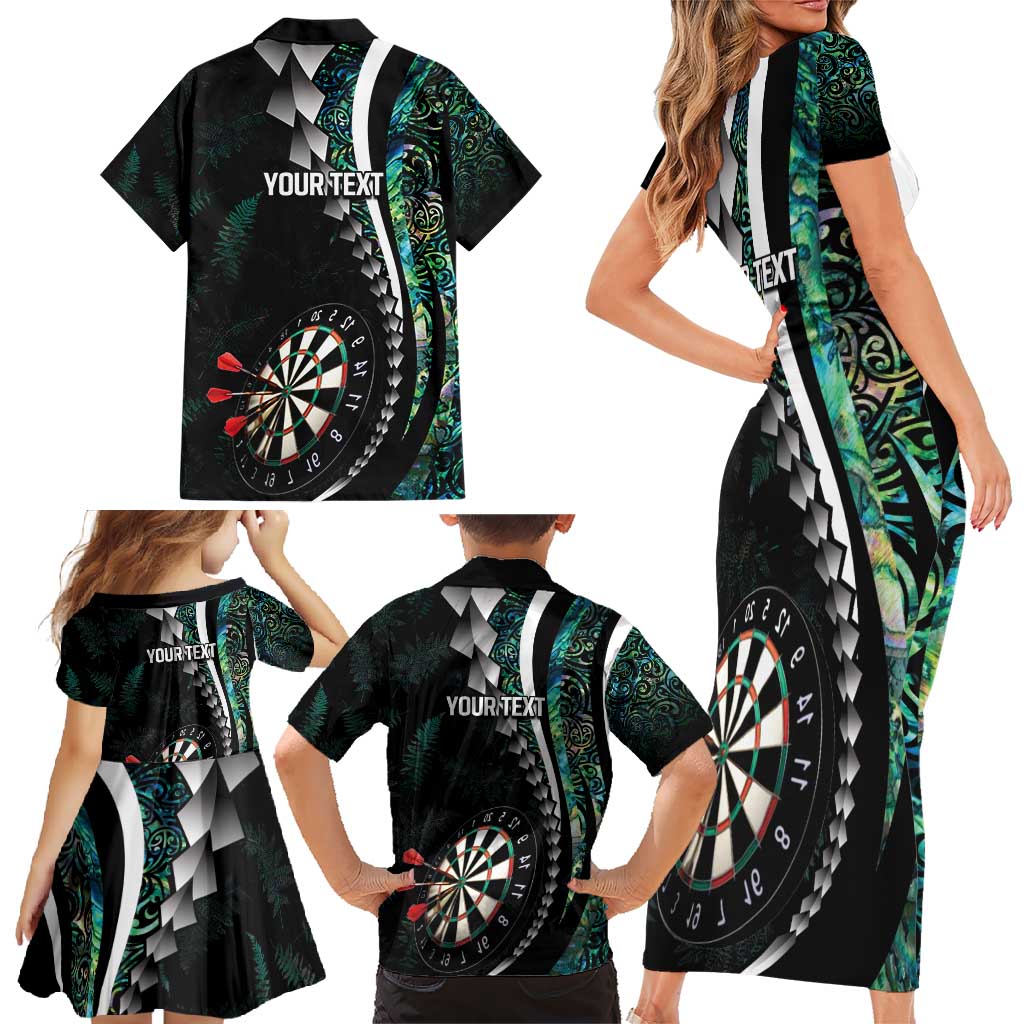 Personalized New Zealand Darts Family Matching Short Sleeve Bodycon Dress and Hawaiian Shirt Paua Shell Koiri - Manaia