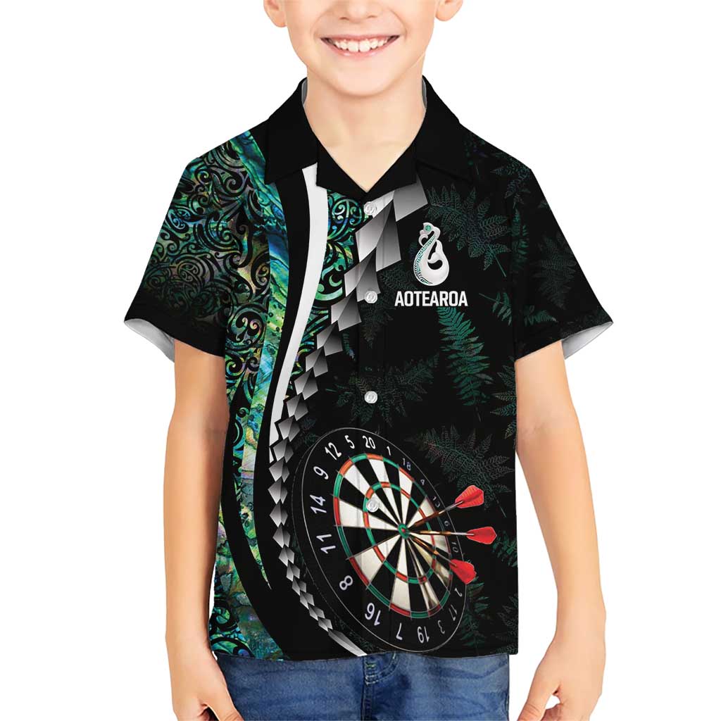 Personalized New Zealand Darts Family Matching Short Sleeve Bodycon Dress and Hawaiian Shirt Paua Shell Koiri - Manaia
