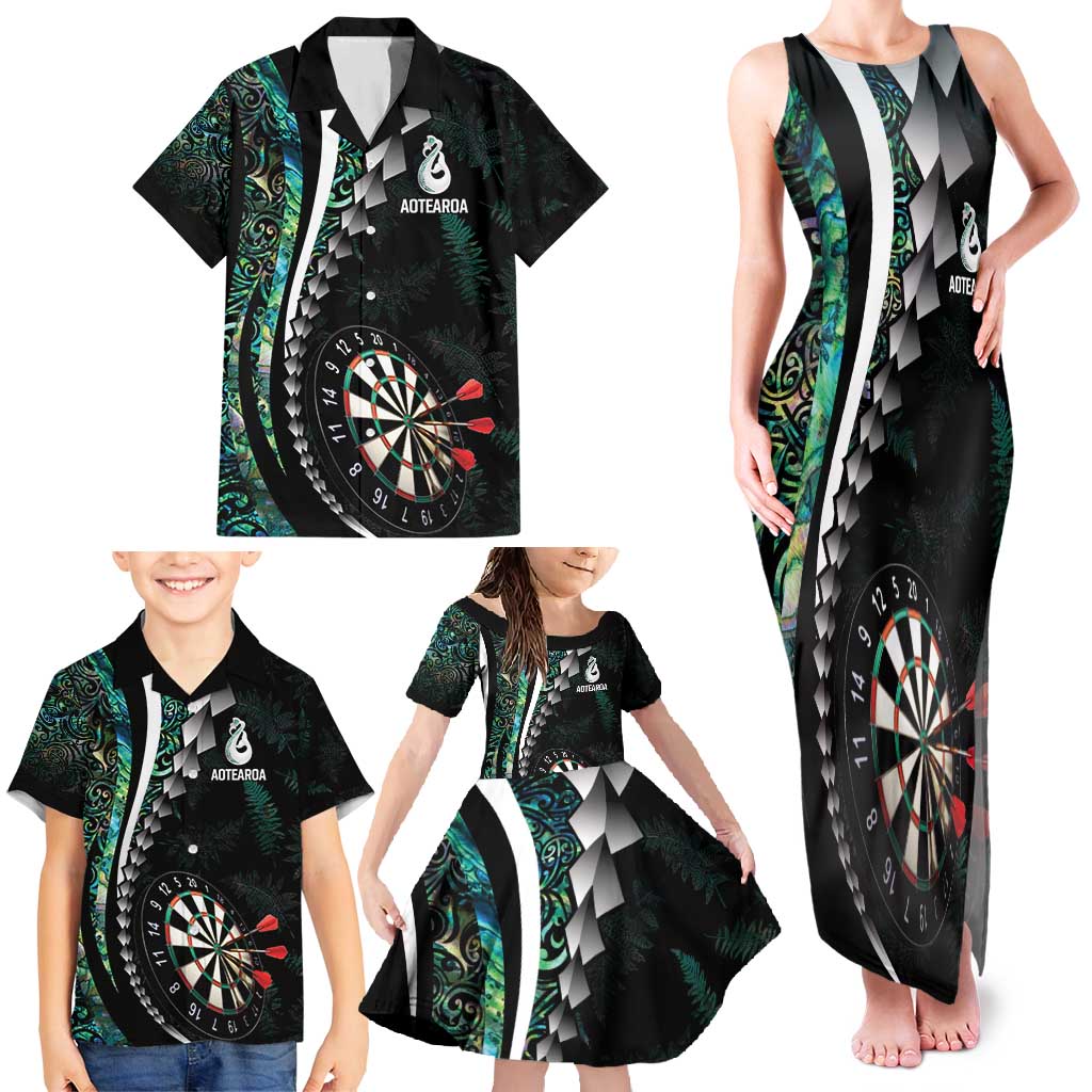 Personalized New Zealand Darts Family Matching Tank Maxi Dress and Hawaiian Shirt Paua Shell Koiri - Manaia
