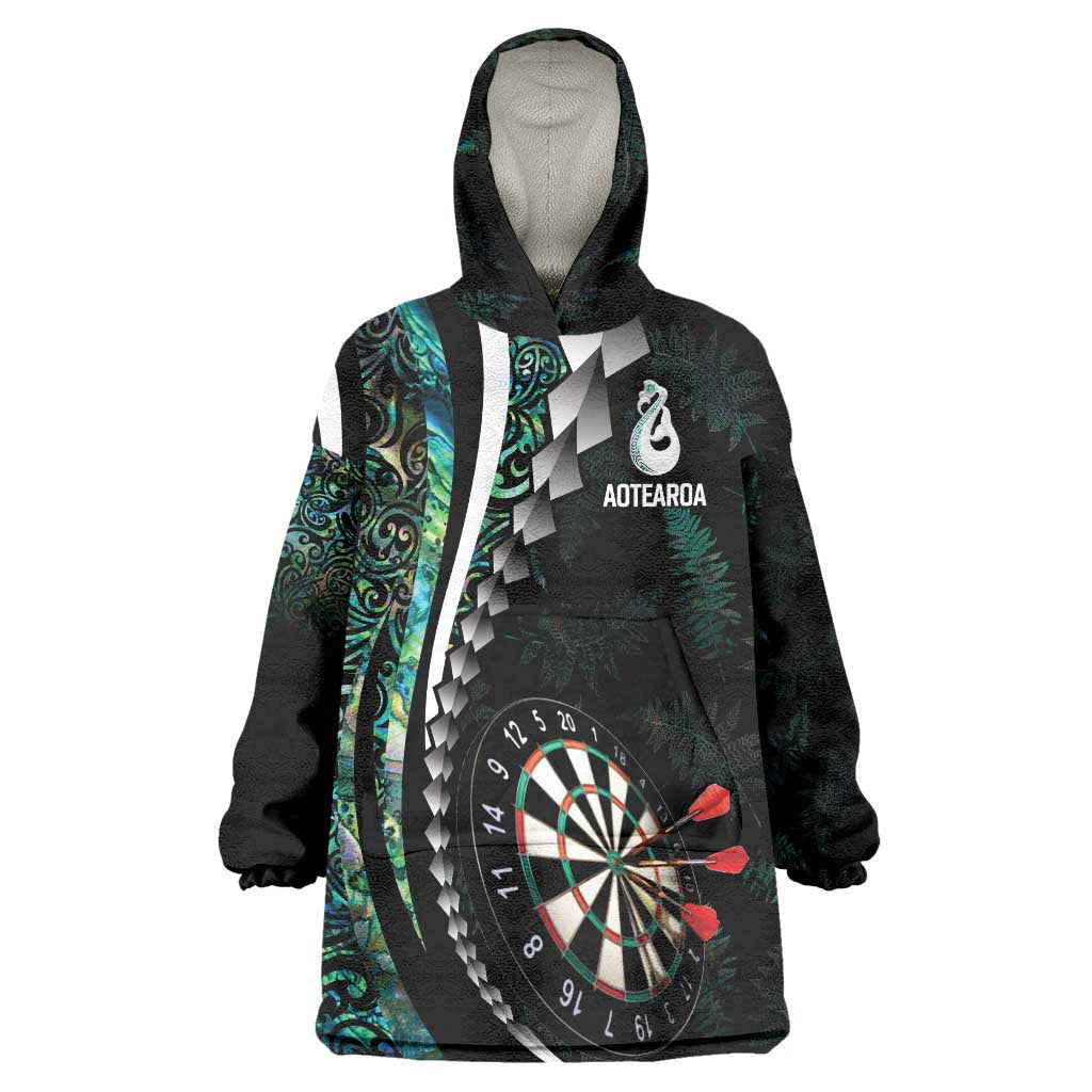 Personalized New Zealand Darts Wearable Blanket Hoodie Paua Shell Koiri - Manaia LT7 One Size Green - Polynesian Pride