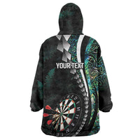 Personalized New Zealand Darts Wearable Blanket Hoodie Paua Shell Koiri - Manaia LT7 - Polynesian Pride