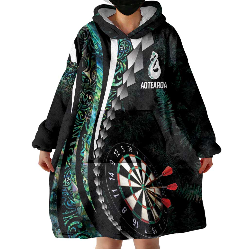 Personalized New Zealand Darts Wearable Blanket Hoodie Paua Shell Koiri - Manaia LT7 - Polynesian Pride