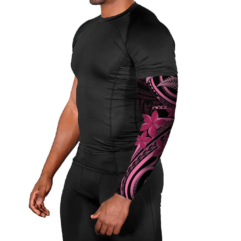 Aotearoa Maori Arm Sleeves Pink Fern Ribbons on Black - Polynesian Pride