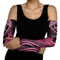 Aotearoa Maori Arm Sleeves Pink Fern Ribbons on Black - Polynesian Pride