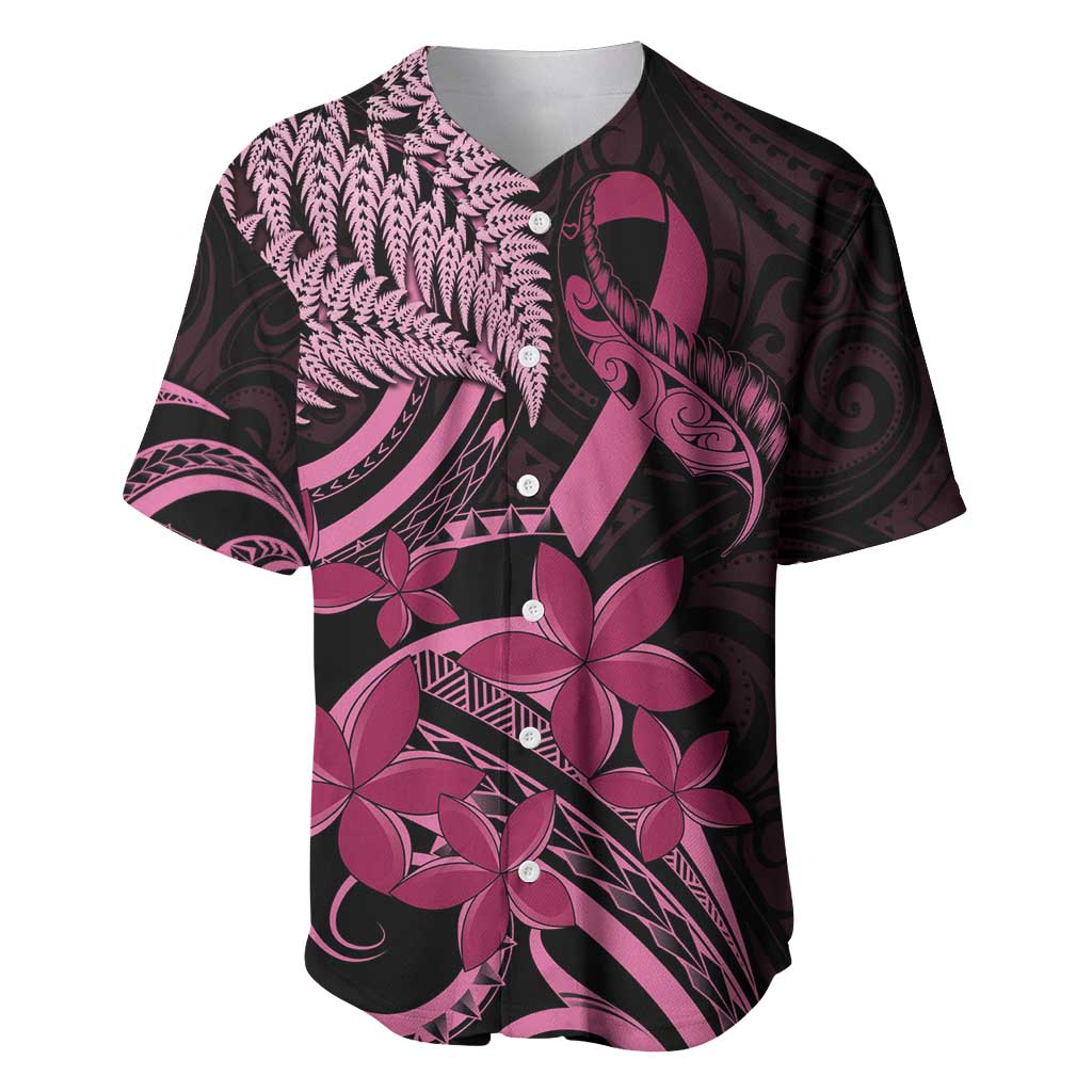 Aotearoa Maori Baseball Jersey Pink Fern Ribbons on Black - Polynesian Pride