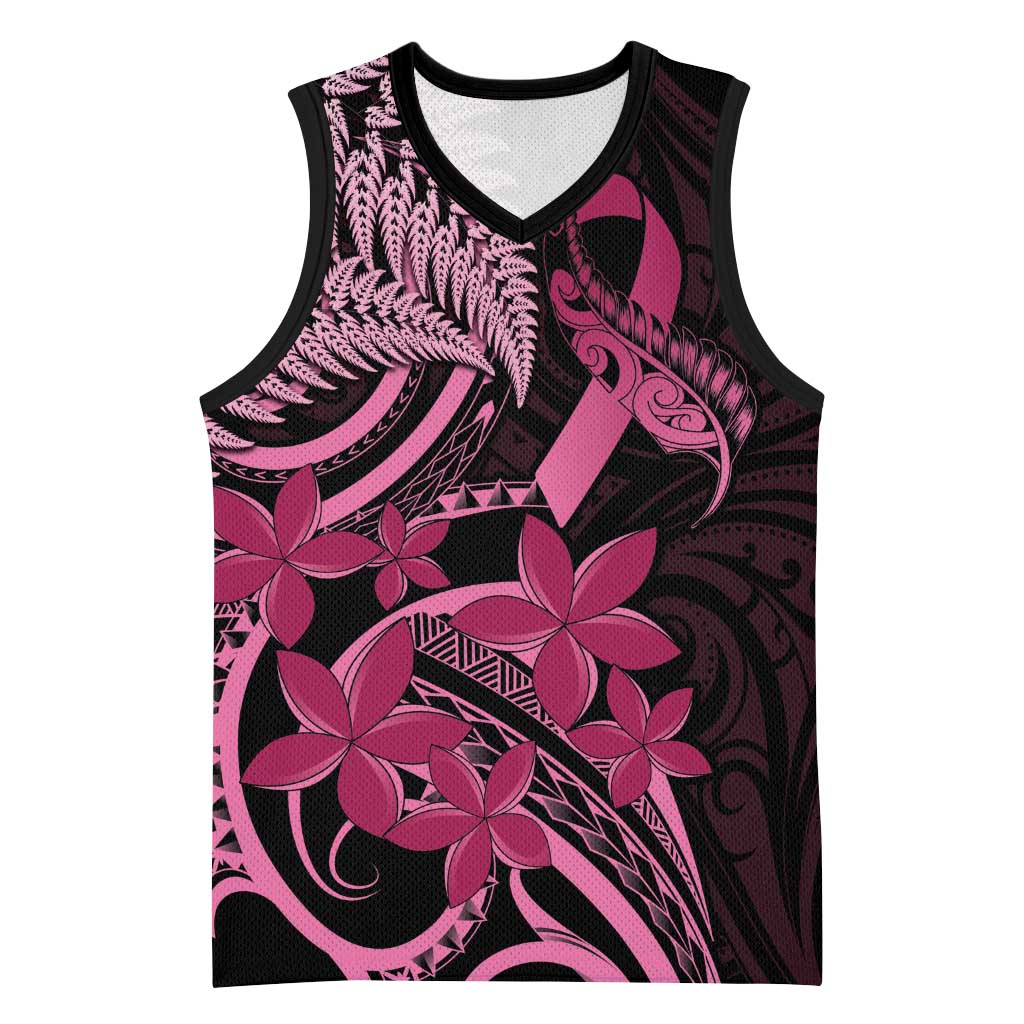 Aotearoa Maori Basketball Jersey Pink Fern Ribbons on Black - Polynesian Pride
