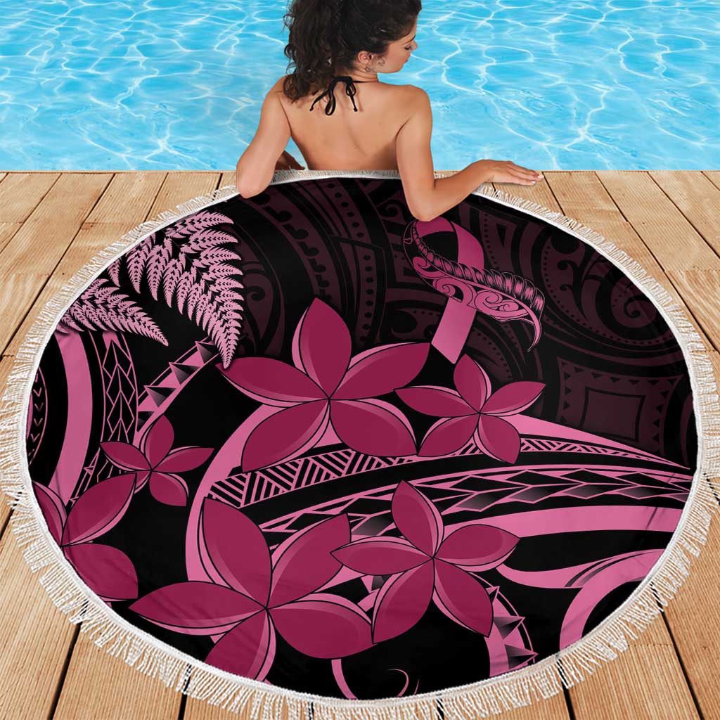 Aotearoa Maori Beach Blanket Pink Fern Ribbons on Black LT7 - Polynesian Pride