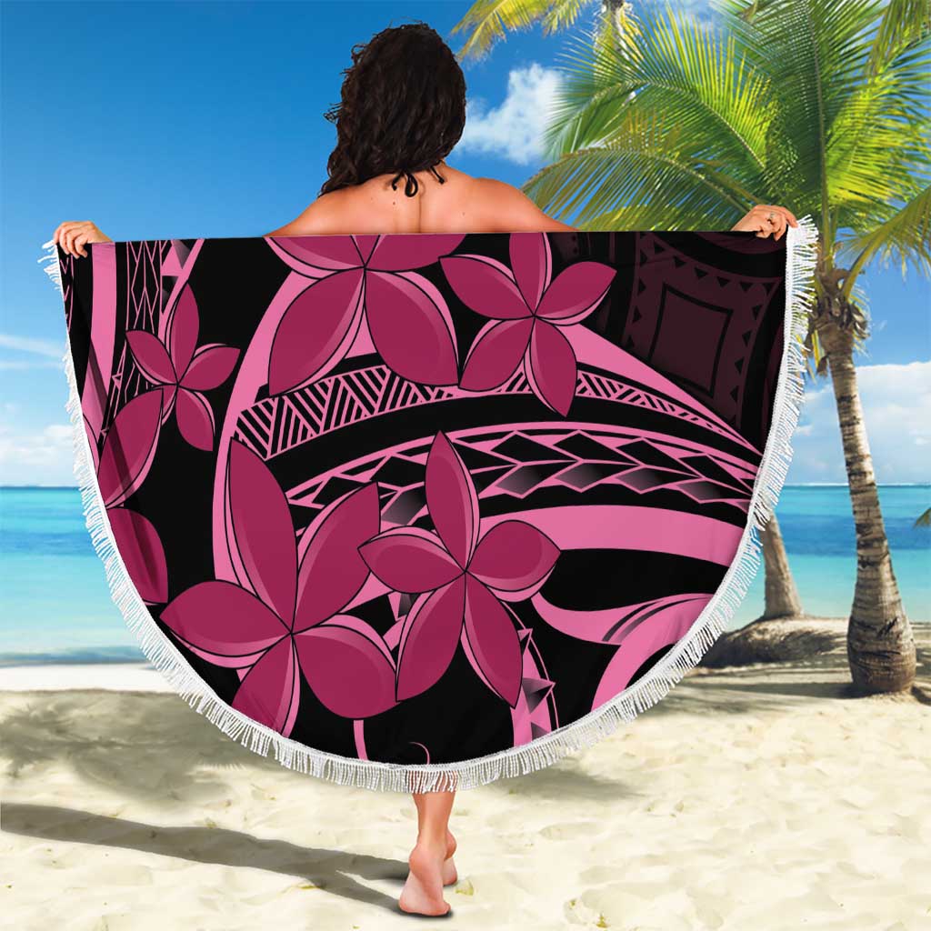 Aotearoa Maori Beach Blanket Pink Fern Ribbons on Black LT7 - Polynesian Pride