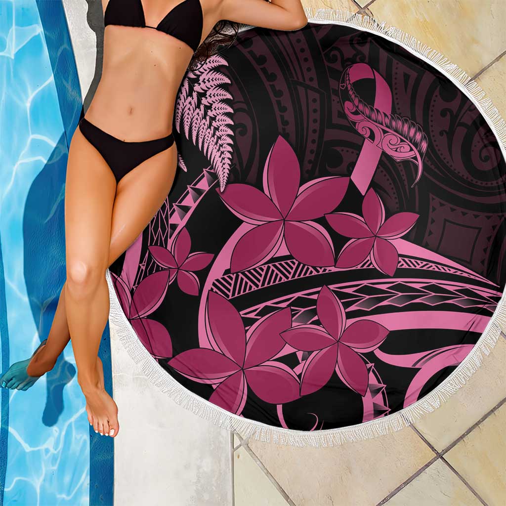 Aotearoa Maori Beach Blanket Pink Fern Ribbons on Black LT7 - Polynesian Pride