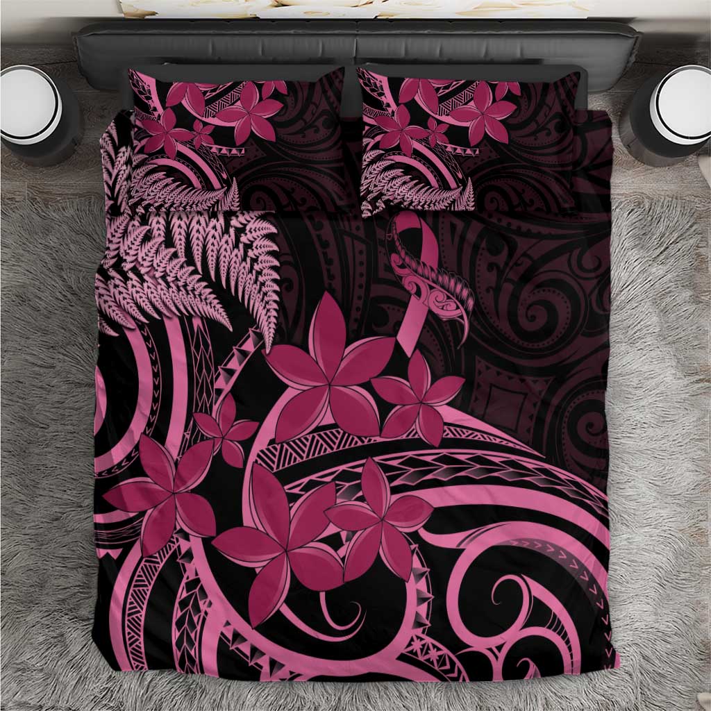 Aotearoa Maori Bedding Set Pink Fern Ribbons on Black - Polynesian Pride
