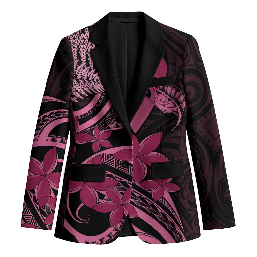 Aotearoa Maori Blazer Pink Fern Ribbons on Black - Polynesian Pride