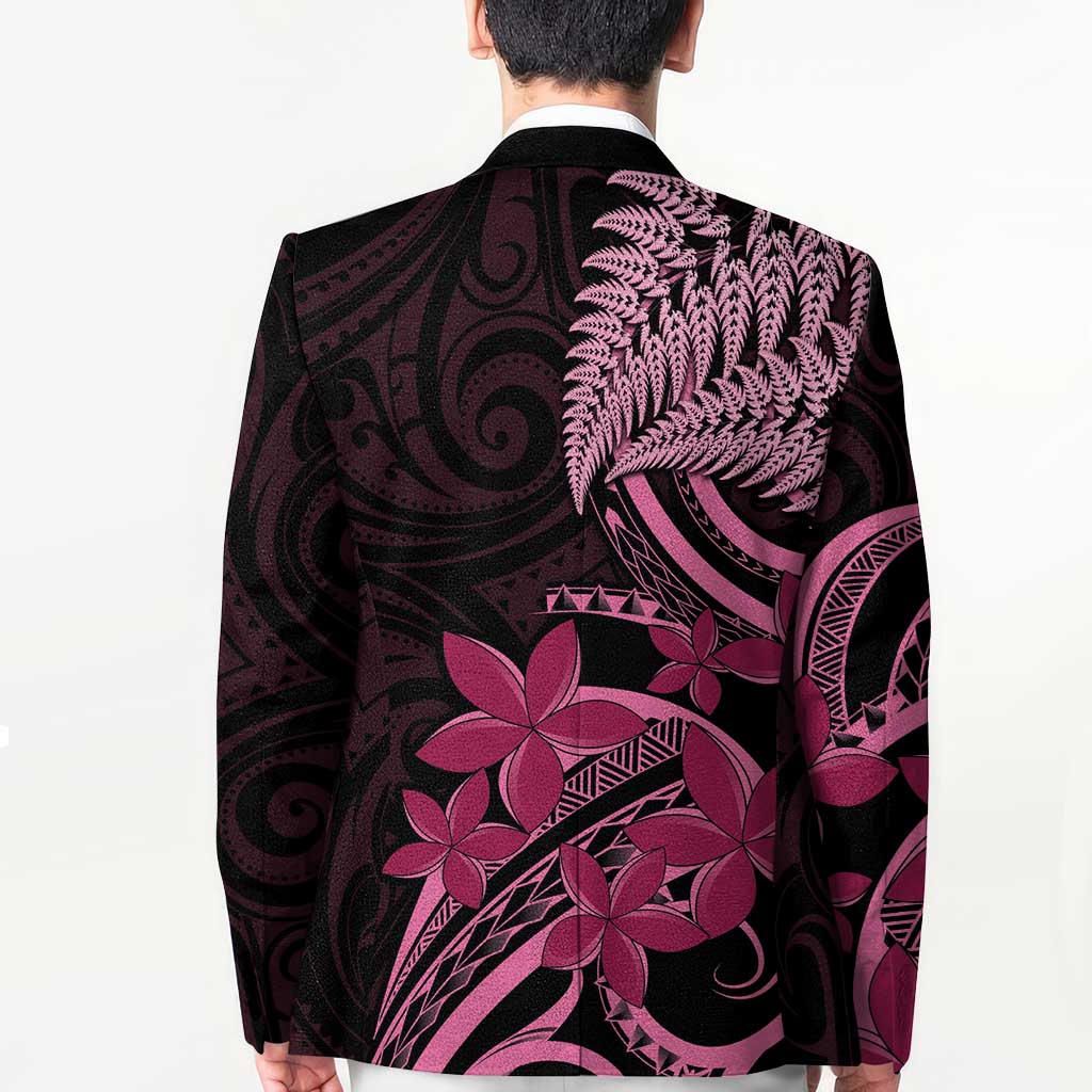 Aotearoa Maori Blazer Pink Fern Ribbons on Black - Polynesian Pride