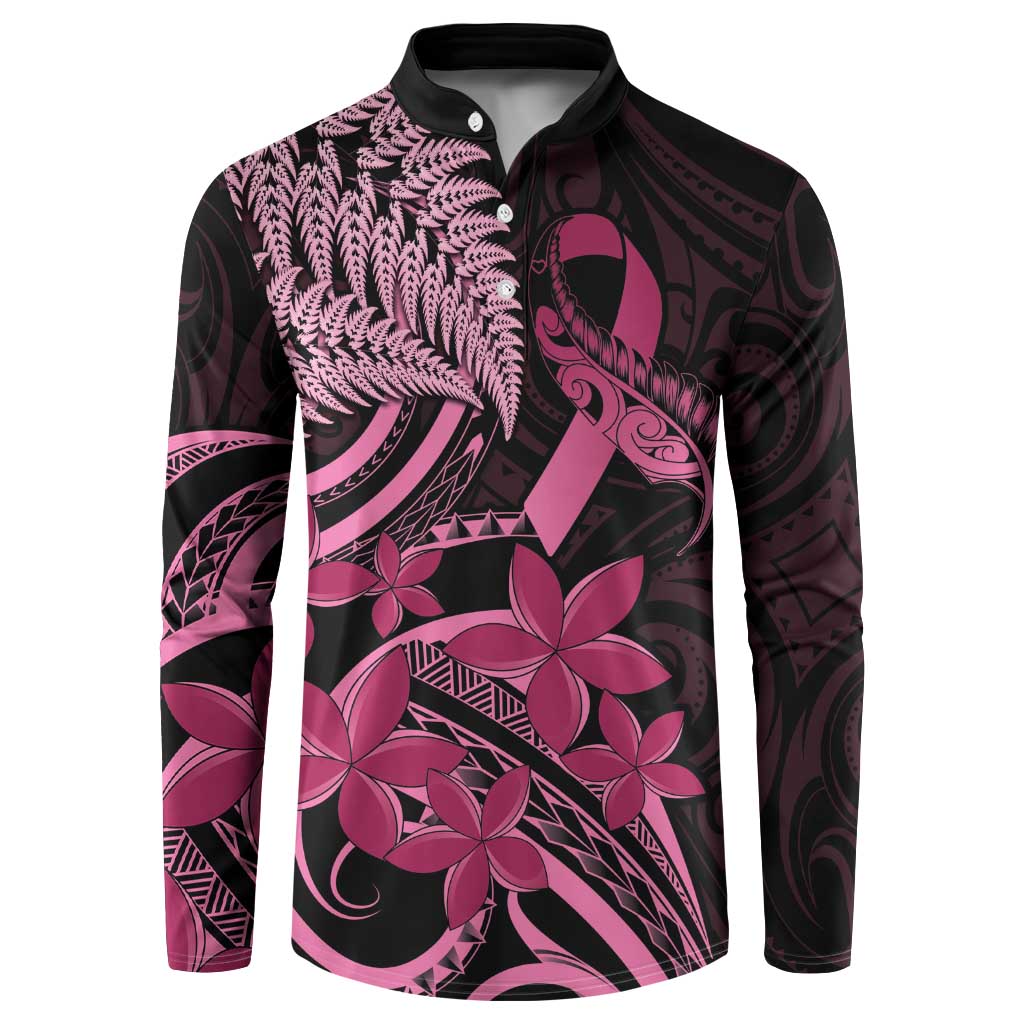 Aotearoa Maori Button Sweatshirt Pink Fern Ribbons on Black LT7 Black - Polynesian Pride