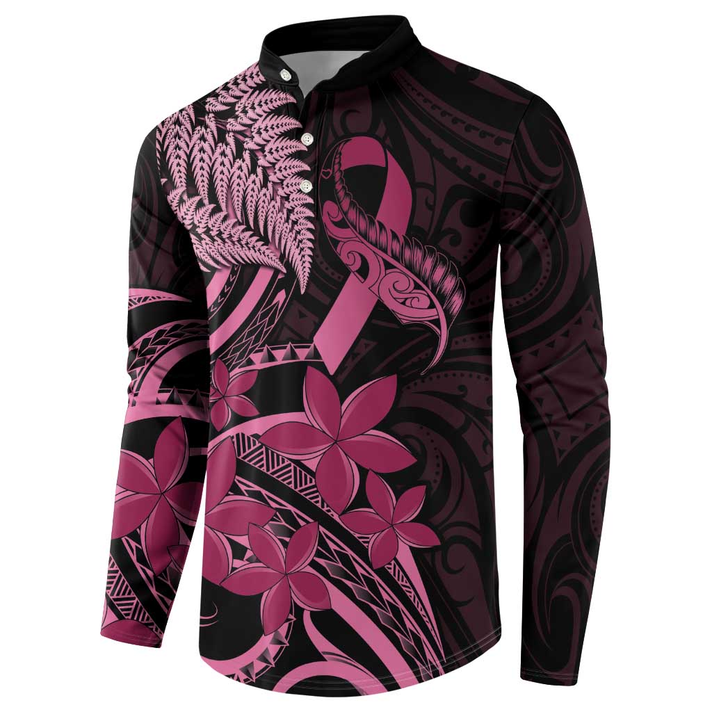 Aotearoa Maori Button Sweatshirt Pink Fern Ribbons on Black LT7 - Polynesian Pride