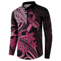 Aotearoa Maori Button Sweatshirt Pink Fern Ribbons on Black LT7 - Polynesian Pride