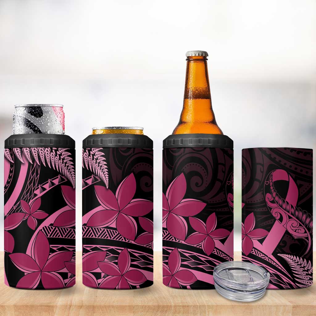Aotearoa Maori 4 in 1 Can Cooler Tumbler Pink Fern Ribbons on Black - Polynesian Pride