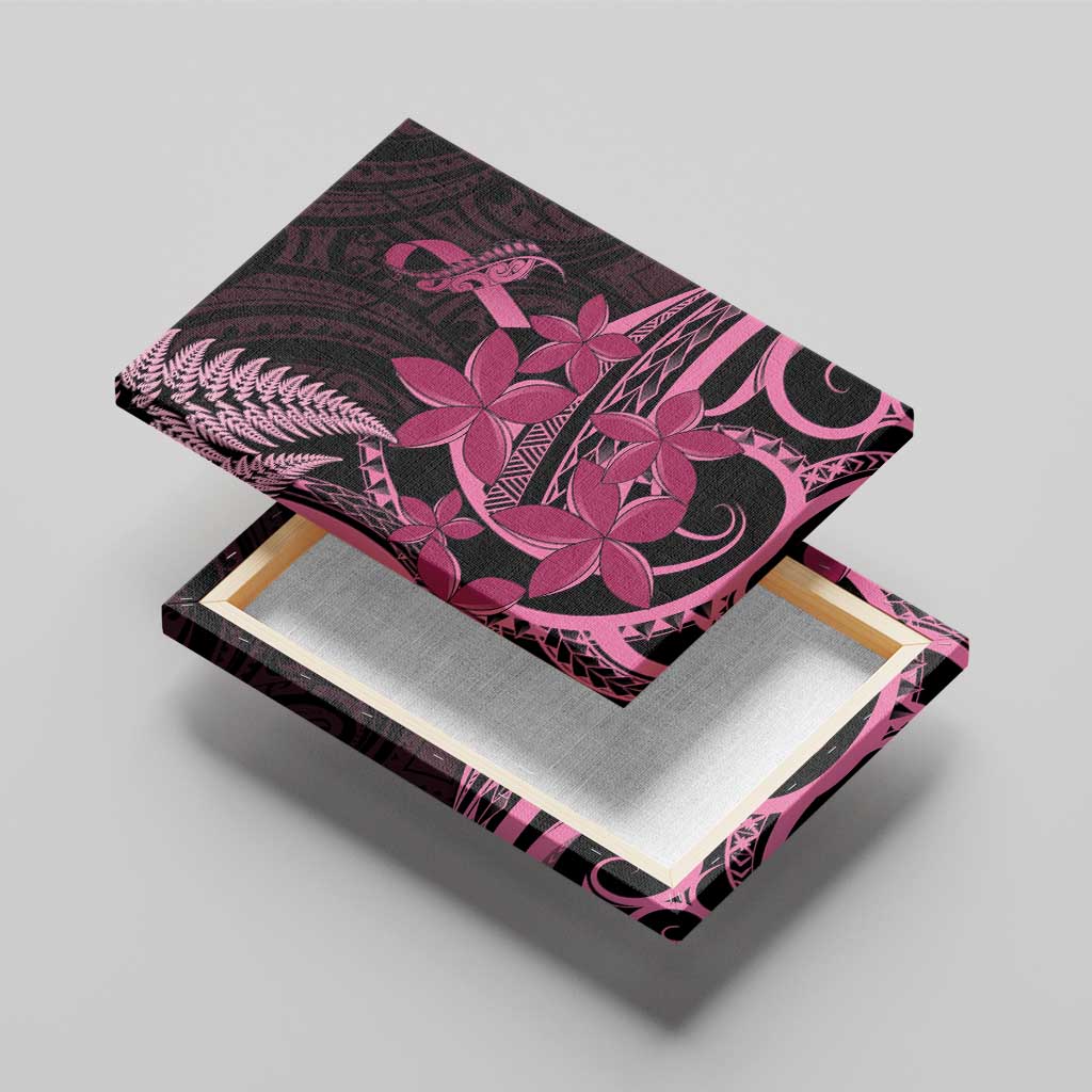 Aotearoa Maori Canvas Wall Art Pink Fern Ribbons on Black LT7 - Polynesian Pride
