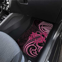 Aotearoa Maori Car Mats Pink Fern Ribbons on Black - Polynesian Pride