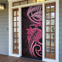 Aotearoa Maori Door Cover Pink Fern Ribbons on Black - Polynesian Pride