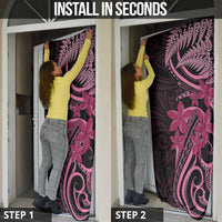 Aotearoa Maori Door Cover Pink Fern Ribbons on Black - Polynesian Pride