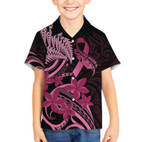 Aotearoa Maori Family Matching Off Shoulder Short Dress and Hawaiian Shirt Pink Fern Ribbons on Black LT7 Son's Shirt Black - Polynesian Pride