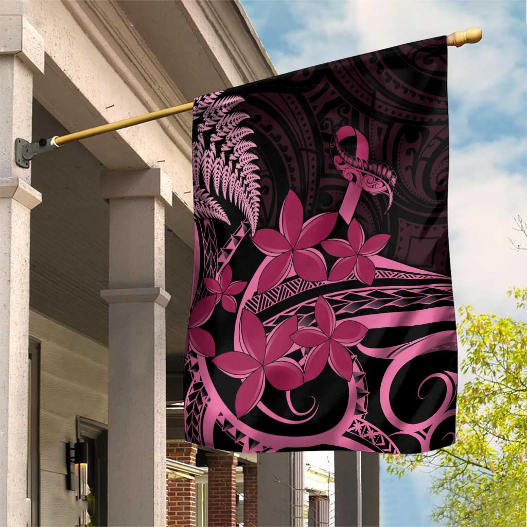Aotearoa Maori Garden Flag Pink Fern Ribbons on Black - Polynesian Pride
