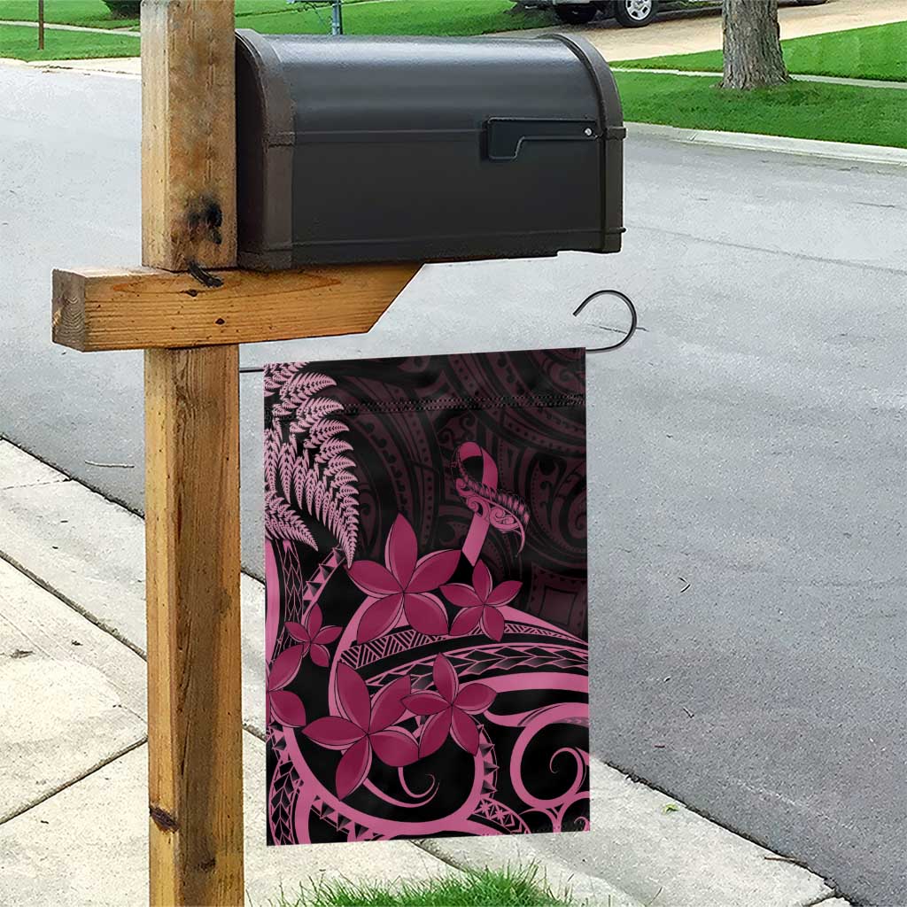 Aotearoa Maori Garden Flag Pink Fern Ribbons on Black - Polynesian Pride