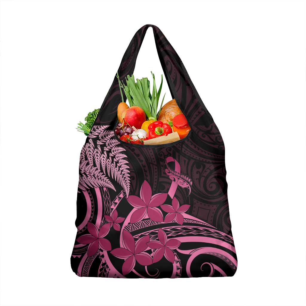 Aotearoa Maori Grocery Bag Pink Fern Ribbons on Black - Polynesian Pride