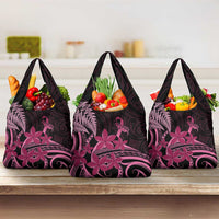 Aotearoa Maori Grocery Bag Pink Fern Ribbons on Black - Polynesian Pride