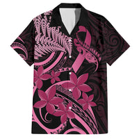 Aotearoa Maori Hawaiian Shirt Pink Fern Ribbons on Black - Polynesian Pride