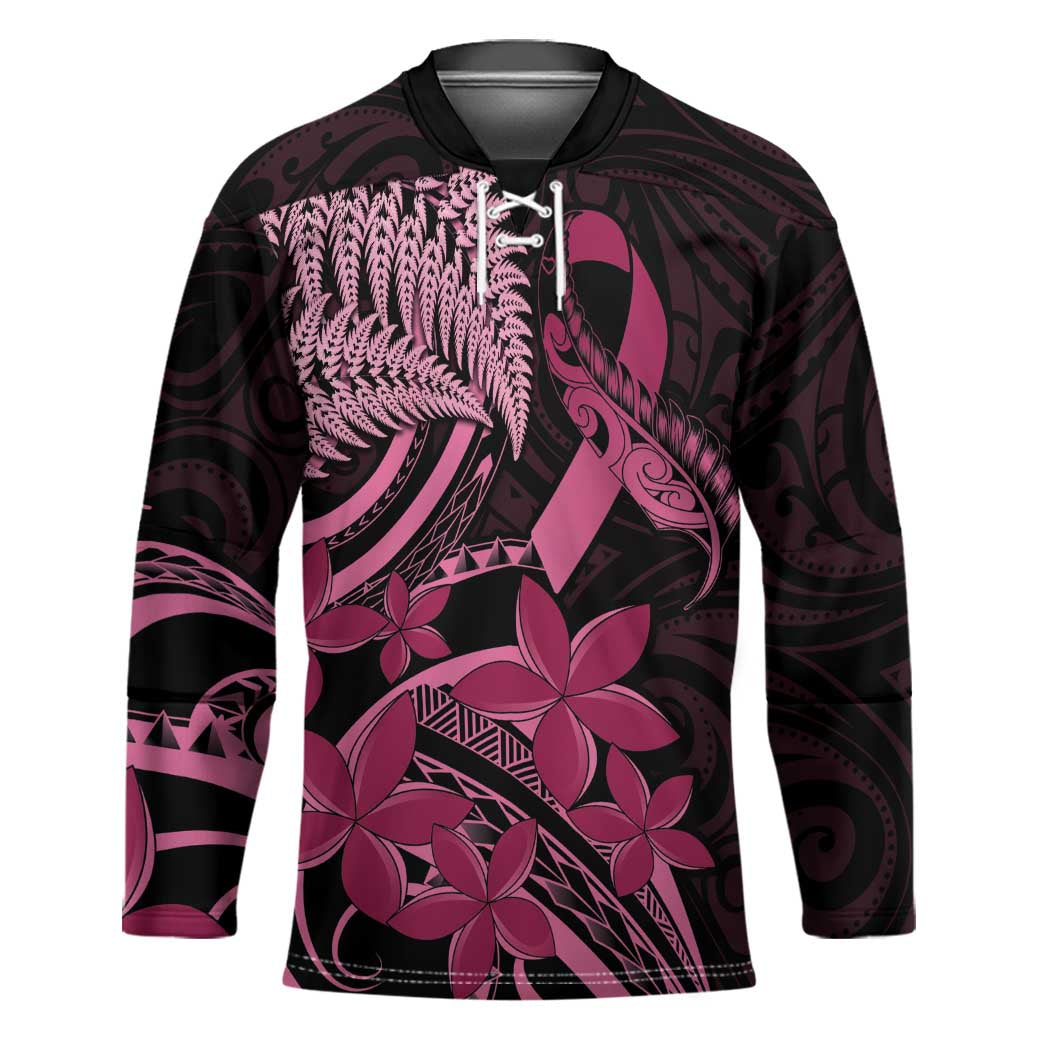 Aotearoa Maori Hockey Jersey Pink Fern Ribbons on Black - Polynesian Pride