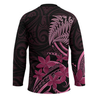 Aotearoa Maori Hockey Jersey Pink Fern Ribbons on Black - Polynesian Pride