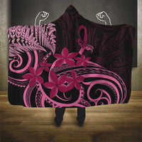 Aotearoa Maori Hooded Blanket Pink Fern Ribbons on Black LT7 - Polynesian Pride